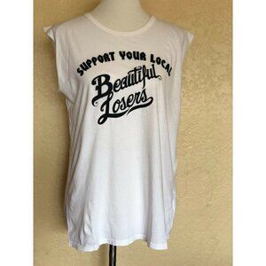 Bandit Brand Women's White Cotton Beautiful loser Muscle Tank Top Tee Size S